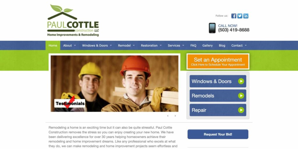 Paul Cottle Construction Homepage