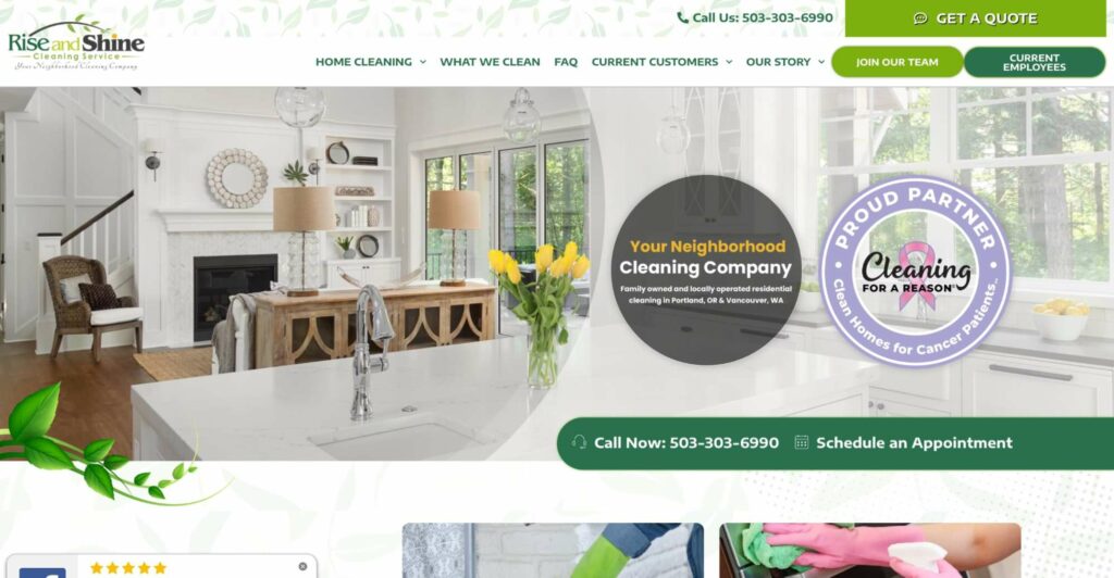 Rise and Shine Cleaning Service Homepage