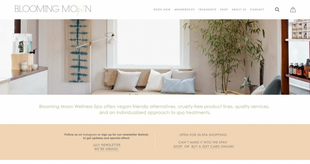 Blooming Moon Wellness Spa Homepage