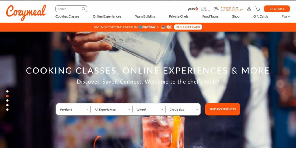 Cozymeal Cooking Classes Homepage