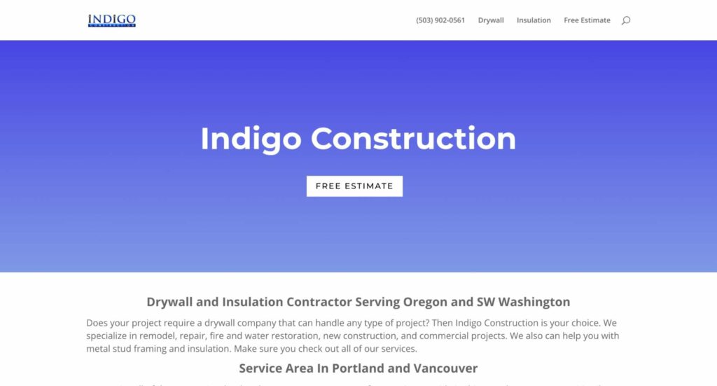 Indigo Construction Homepage