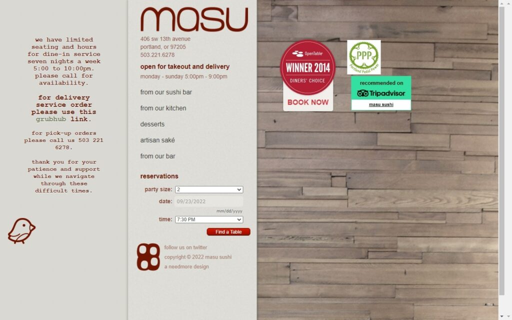 Masu Sushi Homepage