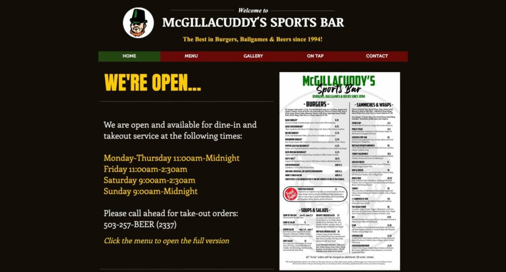 McGillacuddy's Sports Bar & Grill Homepage