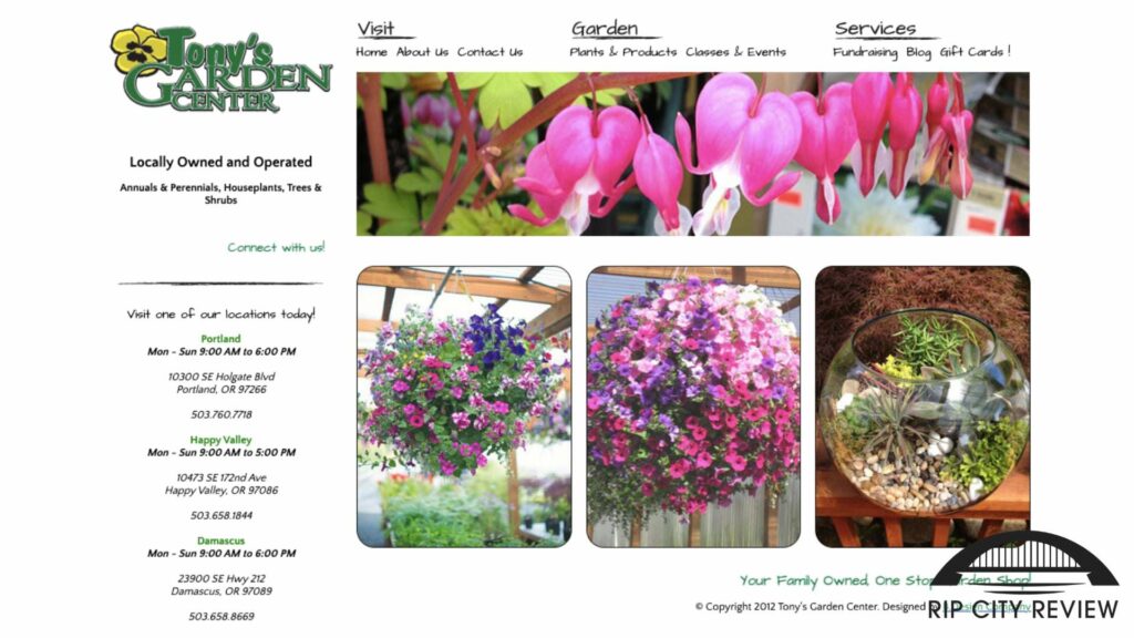Tony’s Garden Center Homepage
