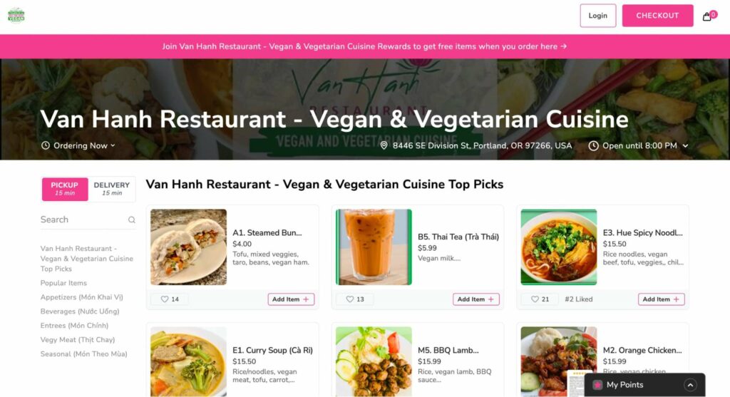 Van Hanh Restaurant Homepage