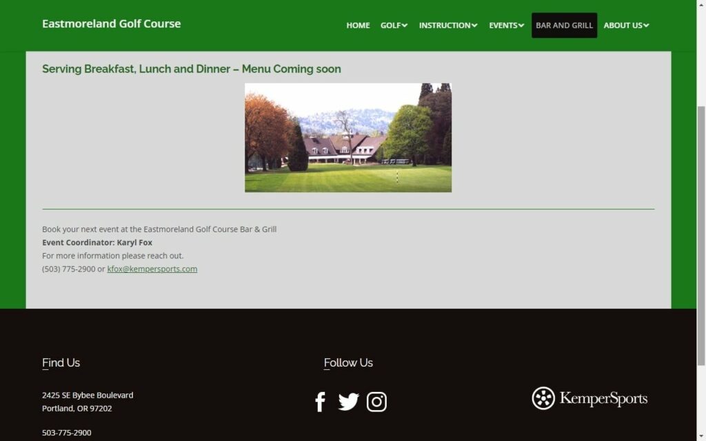 Eastmoreland Golf Course Homepage