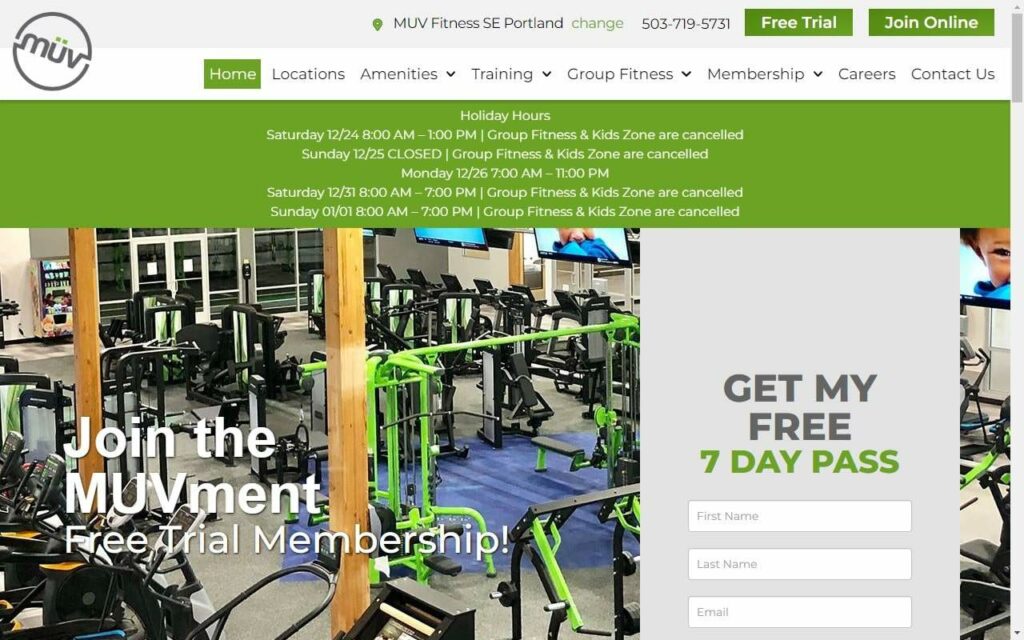 MUV Fitness SE Portland Homepage