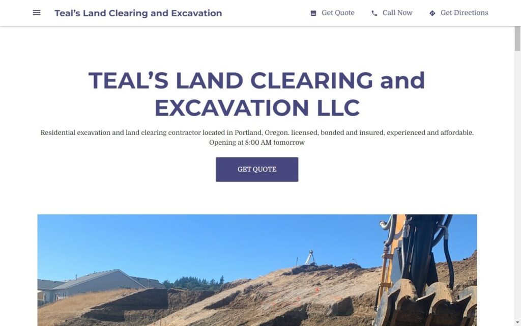 Teal’s Land Clearing and Excavation' Homepage