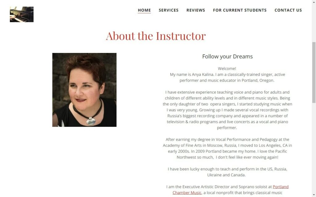 Voice and Piano Lessons with Anya Kalina' Homepage